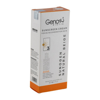 کرم ضد آفتاب رنگی اصل ژنوبایوتیک SPF50، مناسب پوست چرب و مختلط، با پوشش طبیعی و مقاوم در برابر تعریق